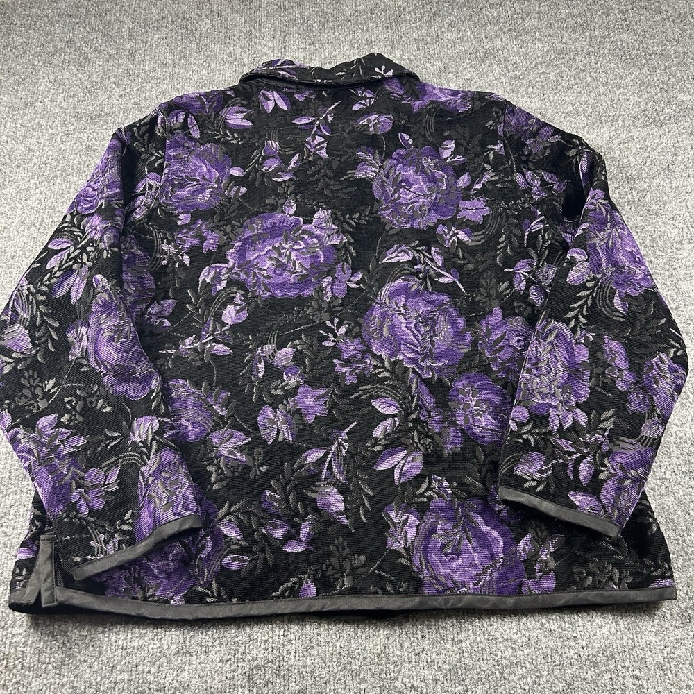 Coldwater Creek Womens L Purple Black Floral Chenille Jacquard Jacket Art H08433 - Picture 7 of 9